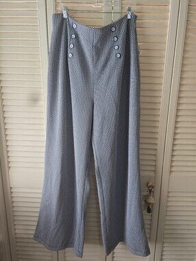 NEW ModCloth Sailing So Smoothly Wide-Leg Pants Blue Print Plus Size 1X  NWT